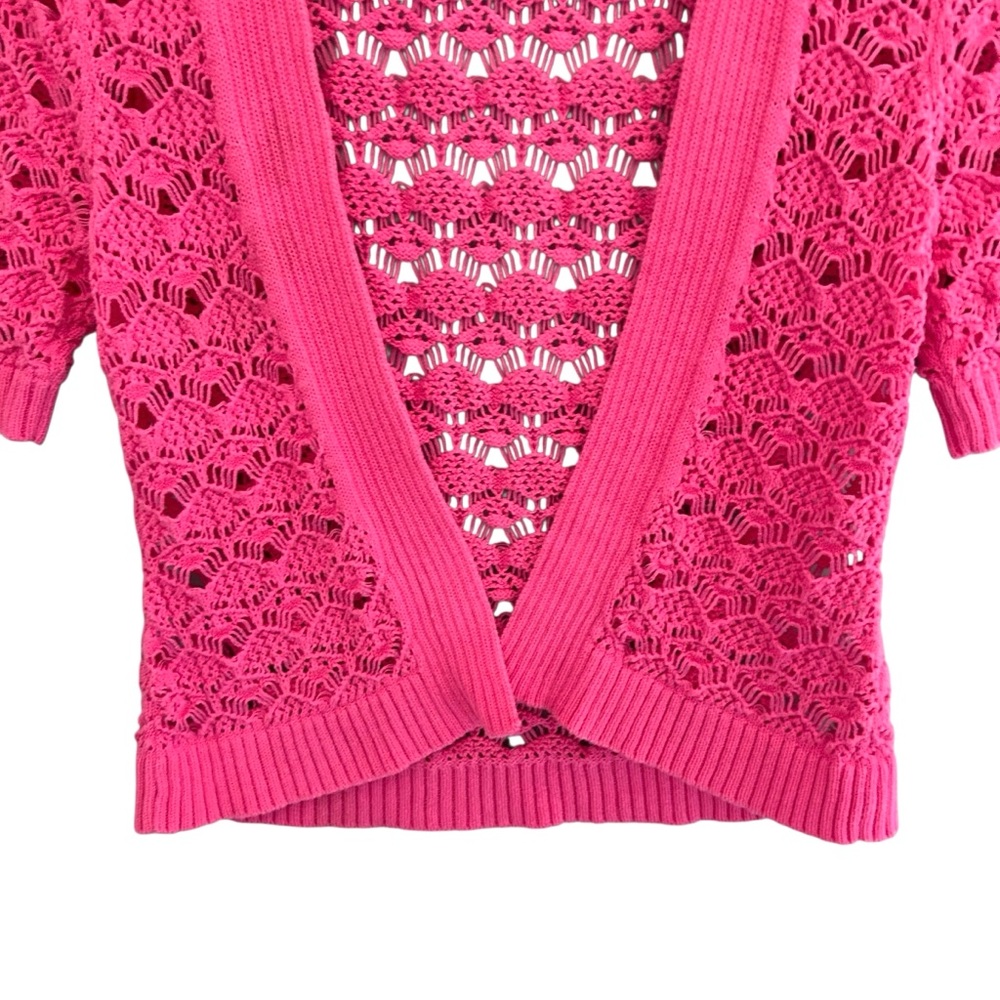 Vintage Y2K Pink Crocheted Shrug / Open Cardigan Short Sleeve Size Small - Picture 6 of 7